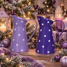 1pc Colorful Metal Watering Can Vases, Polka Dot Galvanized Iron Flower Pitchers For Christmas Floral Arrangement, Holiday Table Centerpiece And Home Garden Decor - Christmas Vase - View 5