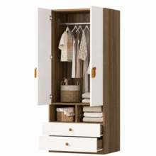 70 * 55 * 180 Wardrobe, With Illuminated Compartments, Light, Ample Storage Space And Clothing Hanging Area, Single Wardrobe, Wood Color. - Natural Wood + MDF - View 11