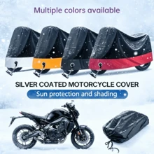 2027 New Winter Motorcycle Cover, Silver Coated Thickened Snowproof Waterproof, Outdoor Sun Protection Dustproof Car Cover, With Lock Hole Windproof Rope, Multi-Color Universal Fit - Black and Silver Car Cover - View 1