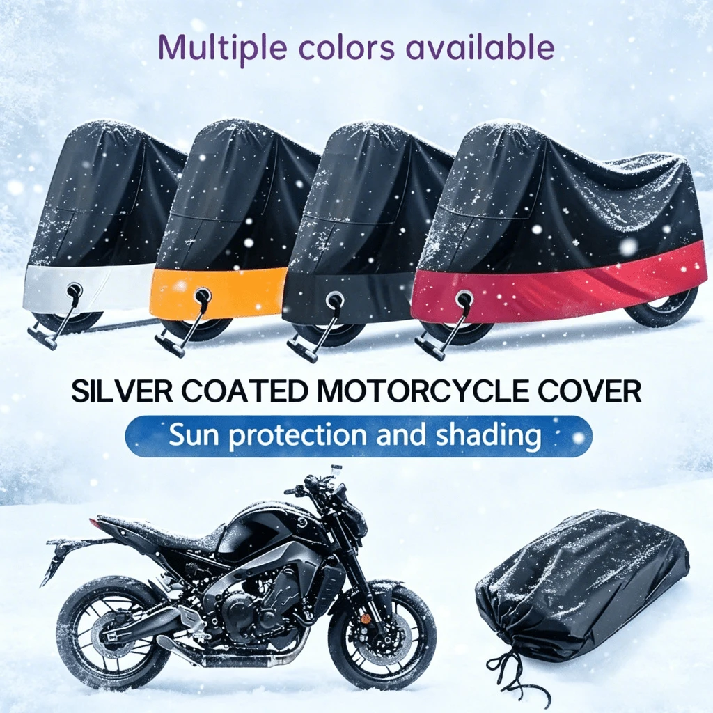 2027 New Winter Motorcycle Cover, Silver Coated Thickened Snowproof Waterproof, Outdoor Sun Protection Dustproof Car Cover, With Lock Hole Windproof Rope, Multi-Color Universal Fit - Black and Silver Car Cover - View 1