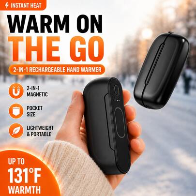 Paquete de 2 calentadores de manos recargables, magnéticos, portátiles, eléctricos, de bolsillo, con 3 niveles de calor ajustables, compactos y ligeros para hombres y mujeres, ideales para viajes, camping y uso diario en invierno.