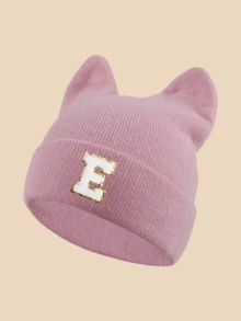 1pc Women's Bunny Ear Hat With Lettering & Cat Ears - Lightweight Warm Brimless Suitable For Winter, Christmas Thanksgiving ,Birthdays Gift - Pink - View 7