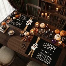 1/4/6pcs Halloween Series Bow Ghost Pattern Printed Placemats, Heat-Resistant Table Mats For Home Kitchen, Table Protection, Kitchen Dining Table, Party Scene Decoration - Multicolor - View 3