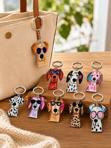 Puppy Keychain Set, Multi-Color Gradient Spotted Puppy Theme, Suitable For Vacation, Beach, Daily Use, Party, 2D Flat Design - Multicolor - View 2