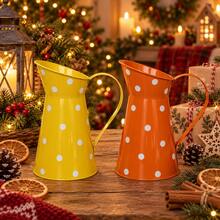 1pc Colorful Metal Watering Can Vases, Polka Dot Galvanized Iron Flower Pitchers For Christmas Floral Arrangement, Holiday Table Centerpiece And Home Garden Decor - Christmas Vase - View 7