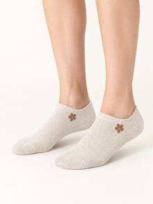 5 Pasang Kaos Kaki Pendek Wanita Jacquard Motif Bunga Acak, Model Tak Terlihat, Cocok untuk Sepatu Olahraga - MultiWarna - View 4