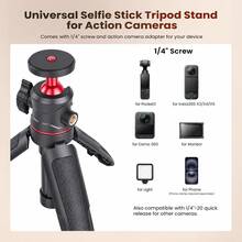 1pc Mini Camera Tripod, 360° Ball Head, Extendable Selfie Stick & Handheld Grip, Foldable Tabletop Stand, Universal 1/4 Inch Screw Mount, Portable Vlogging Tripod For Mirrorless Cameras, Action Cameras, Ring Lights, Webcams & Live Streaming - Multicolor - View 5