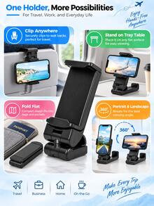 1pc Adjustable Airplane Phone Holder Clip, 360° Rotating Travel Phone Mount, Suitable For Tray Table, Hands-Free, Compatible With Flight, Car, Portable Folding Phone Accessory, Travel Essential - Multicolor - View 10