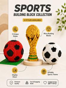 FIFA 世界盃獎盃 500+ 片微型積木套裝，紅白色足球模型，足球迷聖誕禮物，聖誕假期桌面裝飾，足球賽事紀念品運動收藏品，居家辦公室咖啡廳桌面裝飾 - 彩色 - 查看 2