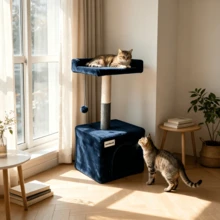 1pc Compact Multi‑Functional Cat Tree, Featuring Wear‑Resistant Sisal Scratching Posts, Fun Hanging Balls And Soft Plush Fabric. It Allows Cats To Sleep, Scratch And Play All In One. - Multicolor - View 3