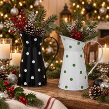 1pc Colorful Metal Watering Can Vases, Polka Dot Galvanized Iron Flower Pitchers For Christmas Floral Arrangement, Holiday Table Centerpiece And Home Garden Decor - Christmas Vase - View 9