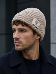 Men's Autumn/Winter Letter Patchwork Knit Beanie Hat, Warm Ear Protection Slouchy Hat, Suitable For Outdoor Travel, Leisure And Skiing - Knitted Hat - View 3