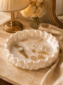 1pc Elegant Jewelry Storage Tray, Round Vanity Tray For Rings, Earrings, Necklaces, Bedroom Vanity Fashion Decor Home Accessories, Luxury Gift For Women, Jewelry Storage Tray Vanity Tray Rings Earrings Necklaces Storage Home Accessories - Multicolor - View 3