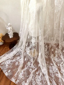 50cm/36"/108"/180" 米色扇形花卉蕾絲－透明網布搭配復古編織花卉與葉片圖案，輕盈半透明－適用於襯衫、背心外層、婚禮裝飾、桌旗、背景布與女性縫製 - 多色的 - 查看 14