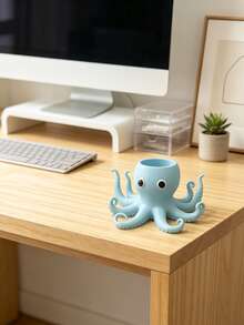 3D Printed Cute Octopus Pen Holder, Oversized Cartoon Eyes & Curly Tentacle Design, Desktop Stationery Organizer, Multi-Function Pen Holder For Pens, Pencils, Markers, Scissors, Brushes, Creative Office Desk, Study Desk, Studio Decor, Functional Decorative Gift For Students, Artists, Teachers - Cute Octopus Pen Holder - View 9