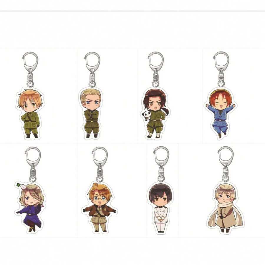 1/8Pcs Hetalia Anime Acrylic Keychain, Cute Chibi Character Pendant, Double Sided Printed Key Ring With Metal Lobster Clasp, Bag Backpack Car Key Lanyard Decor, Collectible Gift For Hetalia Fans, Birthday Holiday Present, Anime Merchandise - YSK021 - View 1