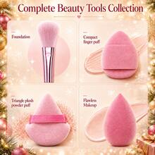 MONKIDS 14pcs Christmas Makeup Gift Set, Pink Makeup Brushes + Flocked Makeup Sponge, Soft Bristles Skin-Friendly, Suitable For Loose Powder, Blush, Eyeshadow And Other Makeup, Dry And Wet Use, Even And Smooth Application, Suitable For Daily Makeup, Christmas, Birthday Gift For Friends, High Cost-Effective Makeup Gift Set - Multicolor - View 4