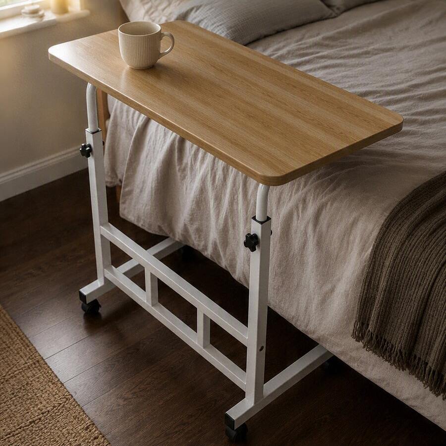 Height-Adjustable Rolling Desk, Laptop And Computer Table, Bed And Sofa Side Table, 60 X 40 Cm - Mustard Yellow - View 1