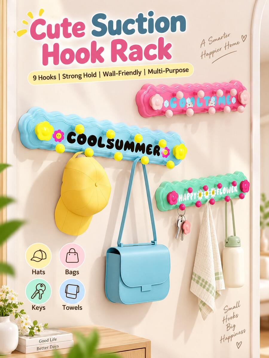 Wall-Mounted Wavy Coat Rack, Suction Cup Design No Drilling Required, Does Not Damage Walls. This Multi-Functional Hanging Rack Is Suitable For Dorms, Entryways And Children's Rooms, Can Be Used To Hang Bags, Hats, Keys And Towels. - Multicolor - View 1