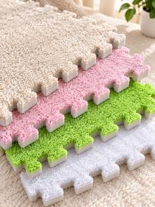 16pcs Set Solid Color Patchwork Mats, Decorative Bedroom Puzzle, Thickened Foam Floor Carpet Mat, Plush Material, Customizable Solid Color Patchwork Mats - Multi-color - View 3