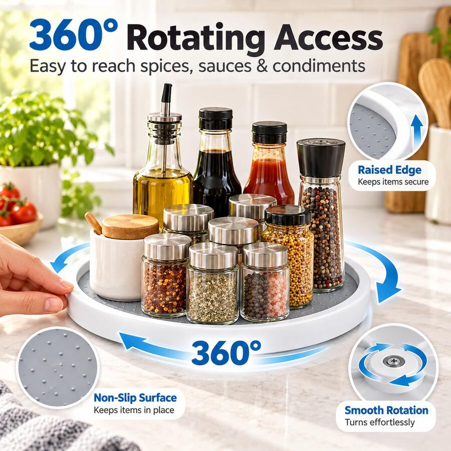 360° Rotating Slouchy Susan Storage Rack, PP Non-Slip Kitchen Turntable Storage Tray, Suitable For Spices, Condiments, Bottled Items And Pantry Storage - View 1