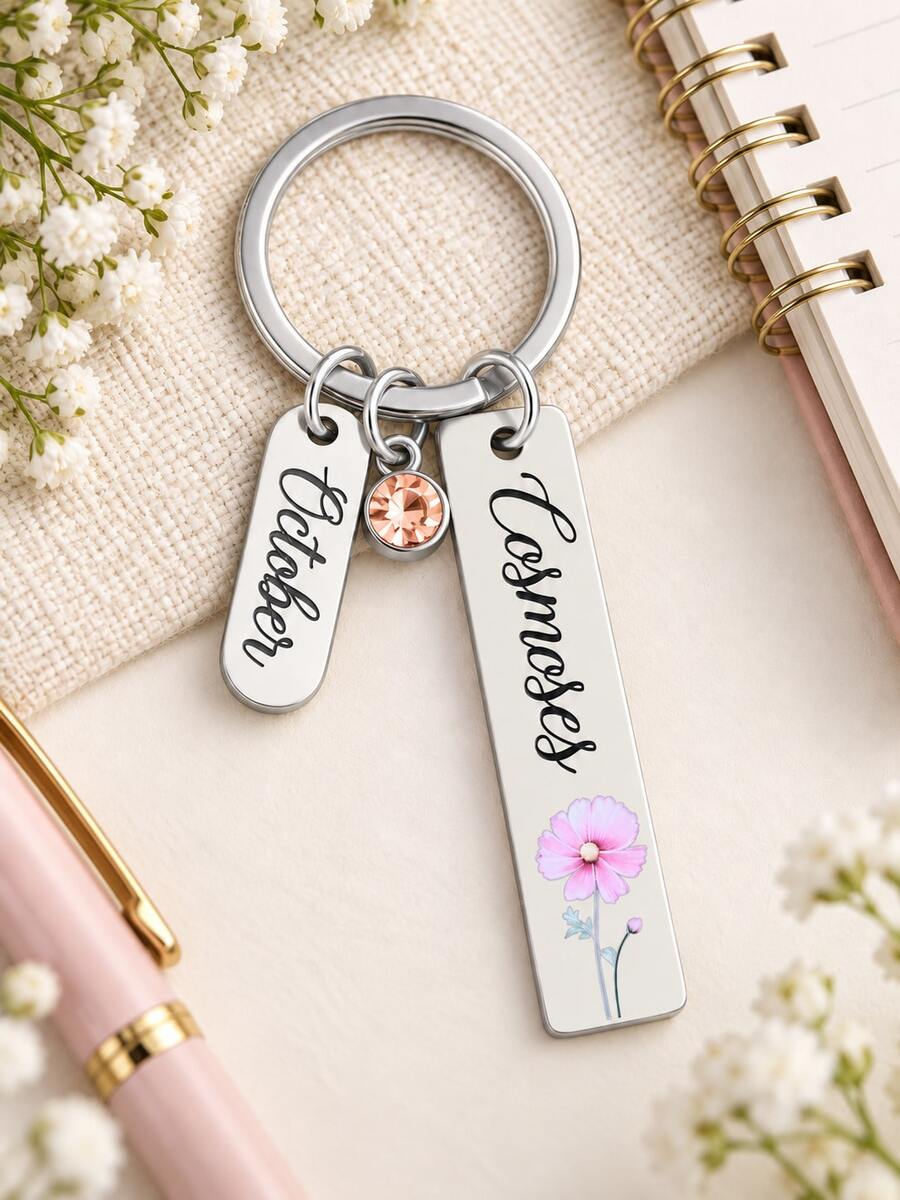 October Cosmos Bag Charm, Pink Flower Birthstone Keychain Accessory, Elegant Floral Pendant Decor, Birthday Christmas Thanksgiving Mother's Day Gift.