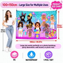 Roblox 1pc PE Cartoon Print Decorative Backdrop Cloth, Rectangular Scene Setting Fabric For Party Decoration, Celebration Decor, Photo Booth, Birthday Party, Suitable For Wedding, Birthday, Party, Outdoor Camping, Reusable - Roblo Girl Backdrop - View 5
