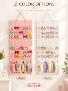 1pc Pink Hanging Bow Hair Accessory Storage Bag, Felt Multi-Layer Wall-Mounted Hair Accessory Organizer With Headband Section, Hair Clip Bow Display Rack, Fits Cabinet Door Bedroom Vanity, Space-Saving Home Accessory - Multicolor - View 1