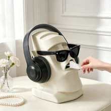 Fun Stone Statue Tissue Box, Built-In Spring, Multi-Functional Desktop Storage Rack, Earphone Stand, Fashion Glasses Jewelry Display, Home Office Decor - Same Style, Multiple Colors - View 2