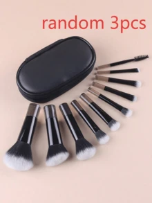 Black 3pcs Travel Portable Eyeshadow Brush Makeup Brush Set - Black - View 11