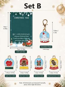 Christmas Themed Keychains With Greeting Card, Santa, Snowman, Gingerbread, Bell And Reindeer Charms, Holiday Gift For Friends And Family - Multicolor - View 11