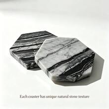 Ancient Wood Grain Marble Coaster, 1cm Thick Hexagonal Natural Stone Drink Coaster, Heat-Insulating Desktop Protector, Suitable For Home Office Decor, Housewarming Gift - Antique Wood Grain - View 11