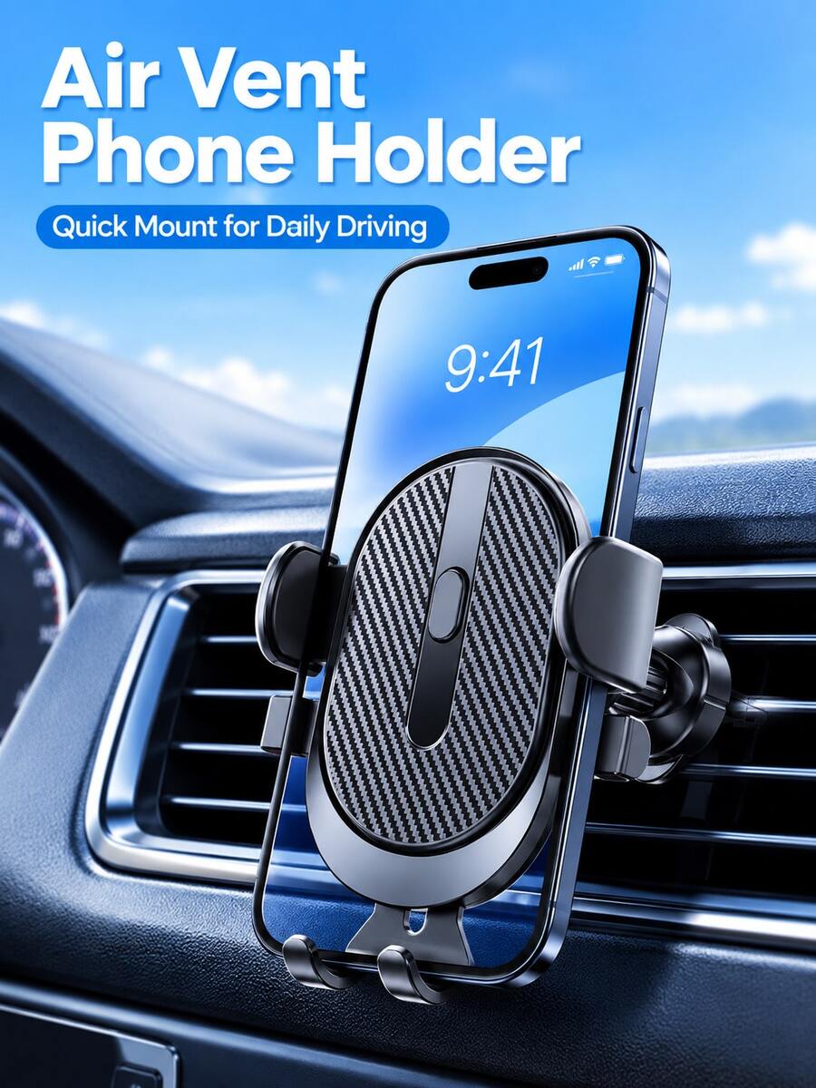 1pc Car Phone Holder, [Upgraded Auto Lock] Universal Phone Mount, With Hook Clip, Suitable For Car Air Vent, Compatible With Phones