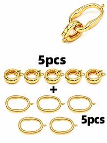 1/5/10pcs 18K Gold Plated Round, Oval Connector, Spring Clasp Necklace Buckle, Snap Fastener, Brass Spring O-Ring Bracelet Necklace Closure Accessories, Suitable For DIY Jewelry Making Accessories Bracelet Necklace Connector - Buckle - View 10