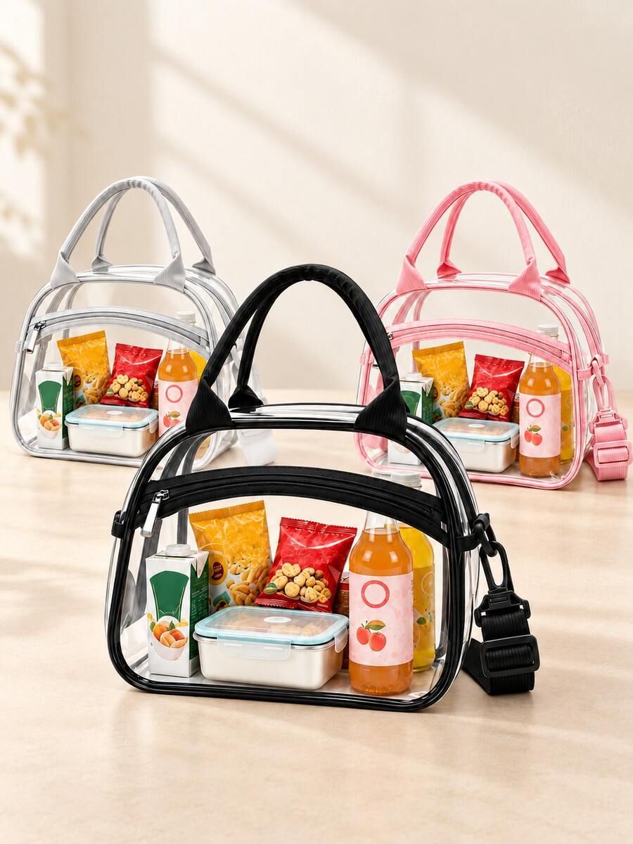 Transparent Lunch Bag, Durable Fashionable Portable, Large Capacity, Suitable For Office Workers And Students, Multi-Functional Travel Storage Bag, Suitable For All Seasons, Not Suitable For Direct Food Contact - Multicolor - View 1