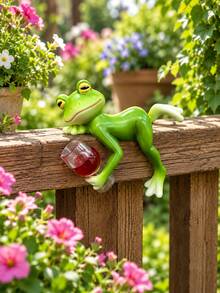 Resin Frog Figurine With Wine Glass, Ledge Hanging Frog Statue, Aquarium Fish Tank Rim Decor, Outdoor Planter Pot Edge Ornament, Patio Yard Garden Fence Railing Decoration, Indoor Home Desktop Display, Landscape Accent Decor For Backyard Balcony - Red Wine Frog - View 6
