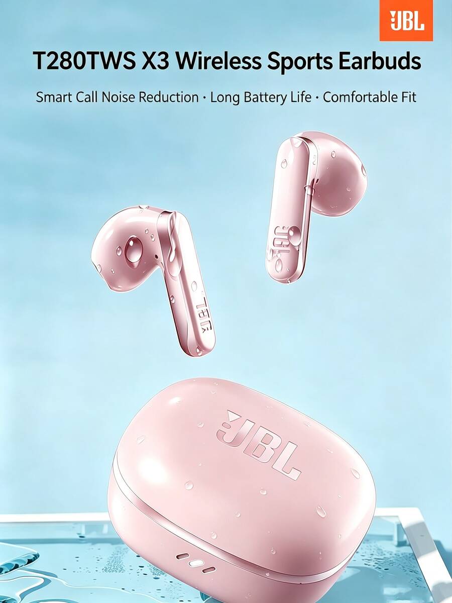JBL T280TWS X3 Wireless Sports Bluetooth Earphones With 40ms Ultra-Low Latency, Intelligent Call Noise Cancellation, Long-Lasting Battery Life, Comfortable Fit, Pink - Pink - View 1