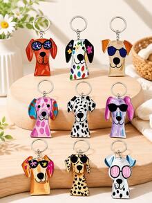 Puppy Keychain Set, Multi-Color Gradient Spotted Puppy Theme, Suitable For Vacation, Beach, Daily Use, Party, 2D Flat Design - Multicolor - View 3
