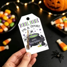 50pcs/Set Halloween Paper Greeting Cards Hanging Tags, Cartoon Hanging Labels For Happy Halloween Party Decoration And Birthday Gift Packaging Supplies - 50 Pieces/set - View 4