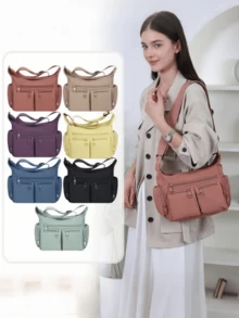 Minimalist Solid Color Women's Shoulder Bag, Fashionable Versatile Crossbody Bag, Lightweight Large Capacity Compartment Waist Bag, Adjustable Strap Multi-Pocket Storage Suitable For Daily Commute, Shopping And Travel - Multicolor - View 5