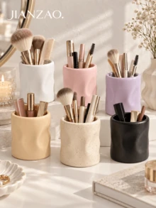 1pc Kawaii Wavy Resin Pen Holder In 6 Colors, Matte & Glossy Finishes, Multi-Use For Stationery & Makeup Brushes, Versatile Desk Organizer For Students & Office Workers - Corrugated Cylinder Storage - View 8
