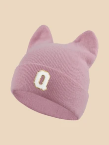 1pc Women's Bunny Ear Hat With Lettering & Cat Ears - Lightweight Warm Brimless Suitable For Winter, Christmas Thanksgiving ,Birthdays Gift - Pink - View 36
