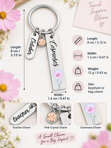 October Cosmos Bag Charm, Pink Flower Birthstone Keychain Accessory, Elegant Floral Pendant Decor, Birthday Christmas Thanksgiving Mother's Day Gift. - Multicolor - View 7