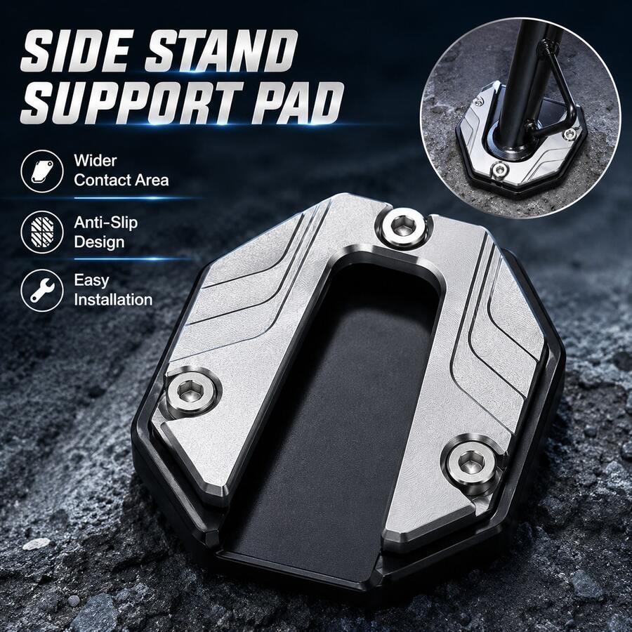 1pc Motorcycle Accessory Modified Side Stand Footrest Enlarged Base Anti-Slip Anti-Fall Auxiliary Foot Support Pad Universal For Scooters