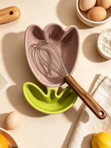 1pc Tulip Shape Spoon Rest, Cute Flower Utensil Holder For Kitchen Counter Stove Top, Decorative Spoon Holder For Spatula Ladle Fork, Easy To Clean Kitchen Accessory Tableware Decor, Color & Style Random - Multicolor - View 6