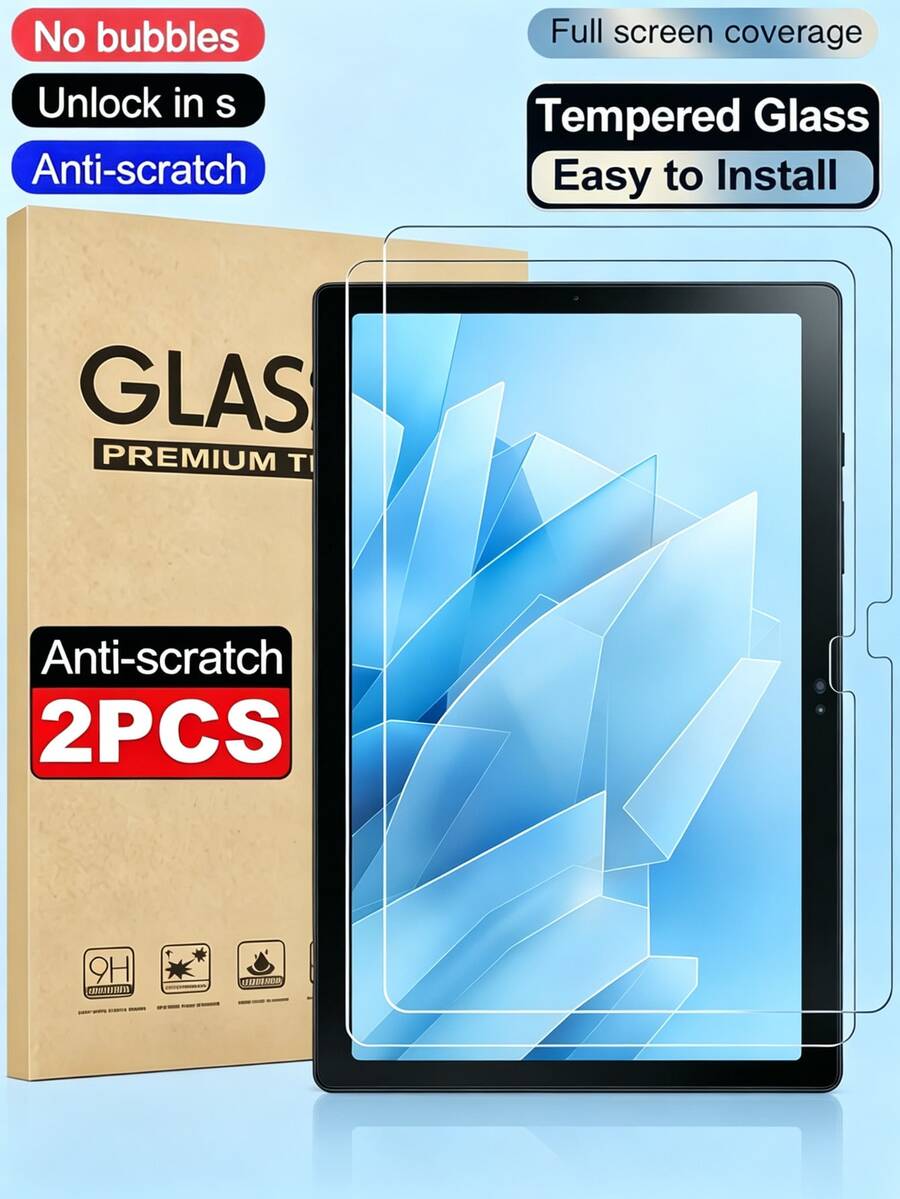 2pcs HD Tempered Glass Screen Protector 9H Hardness Full Coverage Anti-Explosion Anti-Scratch Tablet Screen Protector Compatible With Air/Pro 9.7"/10.2"/11"/Compatible With Samsung Galaxy Tab S7/S8/S9/S9 FE/S10 FE/A11/A11+/A9+/A9 8.7"/Compatible With Xiaomi Pad/Pad/Compatible With Huawei Matepad/Honor Pad/Bubble-Free Auto-Adsorption Protective Film - Clear - View 1