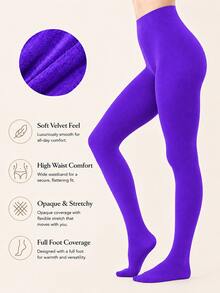 1 Pair Women's Velvet Tights, High Waist Opaque Elastic Pantyhose, Soft Warm Full Foot Socks, 17 Colors Available, Suitable For Autumn/Winter And Daily Wear - Multicolor - View 46