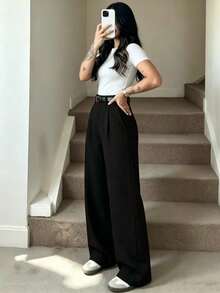 New Spring/Summer Casual Loose Versatile High Waist Straight Leg Pants - Black - View 2