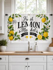 1 Set Lemon Floral Kitchen Window Valance, American Country White Wood Grain Polyester Rod Pocket Short Curtain, "Squeeze The Day" Text & Tableware Print Small Curtain, Suitable For Cafe, Restaurant, Cabinet And Ins Style Home Decor - Multicolor - View 7