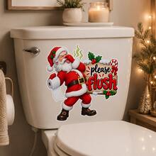 Funny Christmas Santa Toilet Tank Sticker, Humorous Santa On Toilet With Please Flush Sign Xmas Tree Gift Boxes Toilet Paper Pattern Vinyl Decal, Removable Waterproof Self‑Adhesive Holiday Decoration For Bathroom Restroom Xmas Home Party Decor - 1PC - View 4